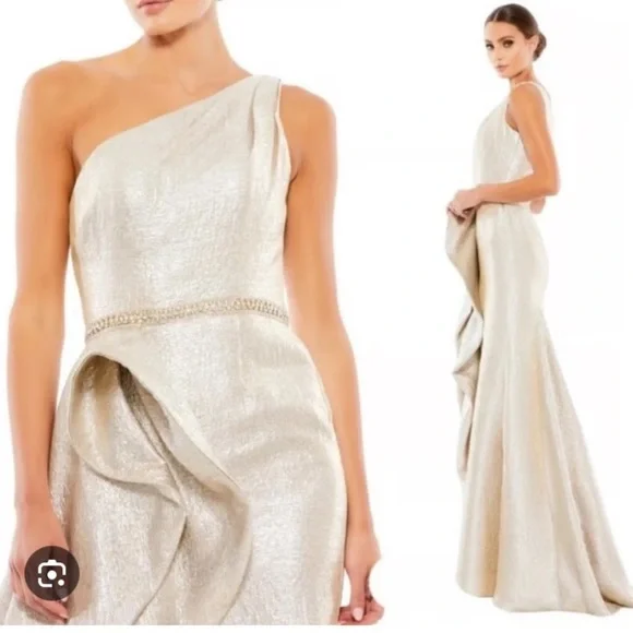 Mac Duggal Asymmetrical Silver Skirt